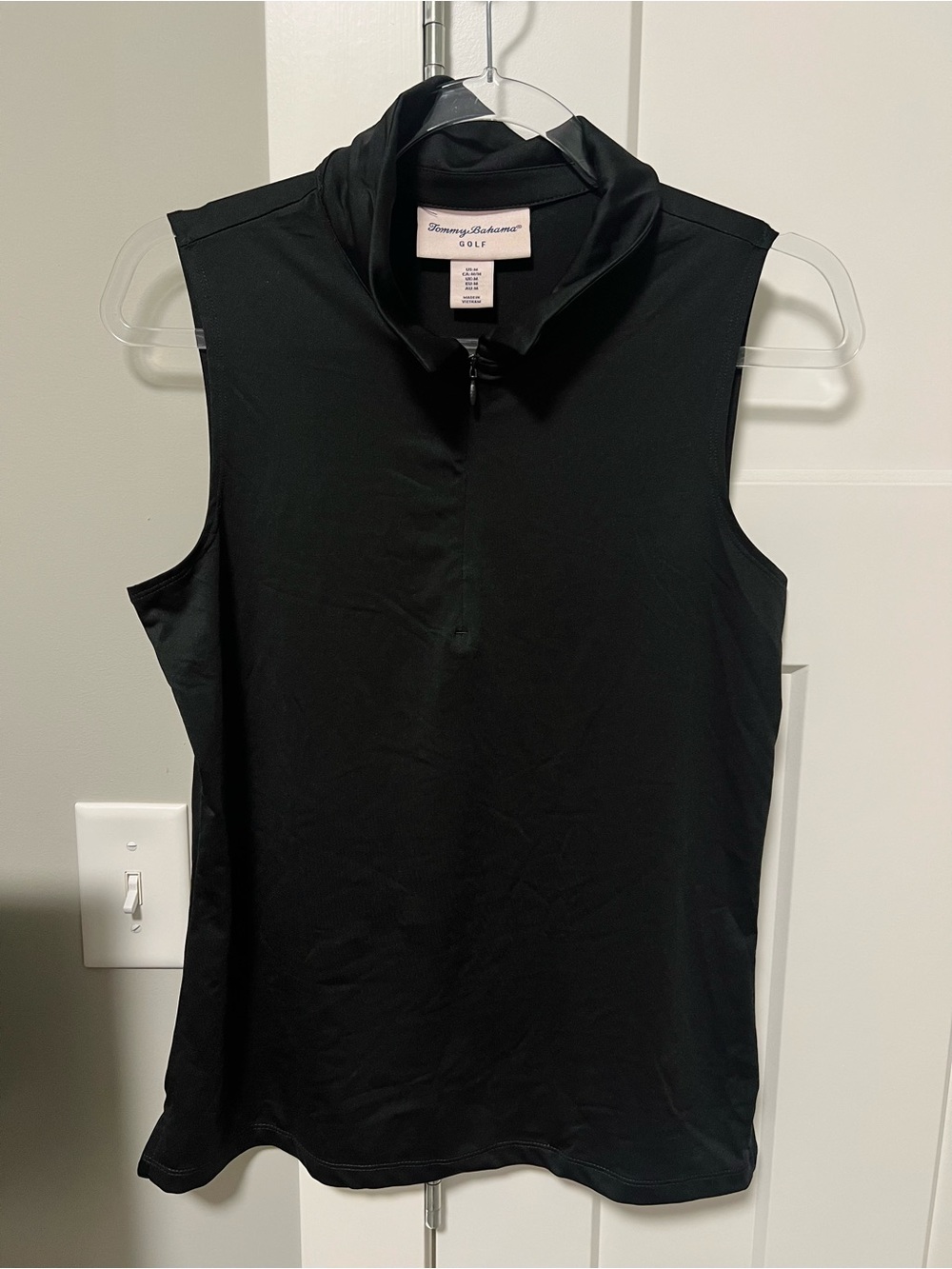 Tommy Bahama Black Sleeveless Zip Polo Tank